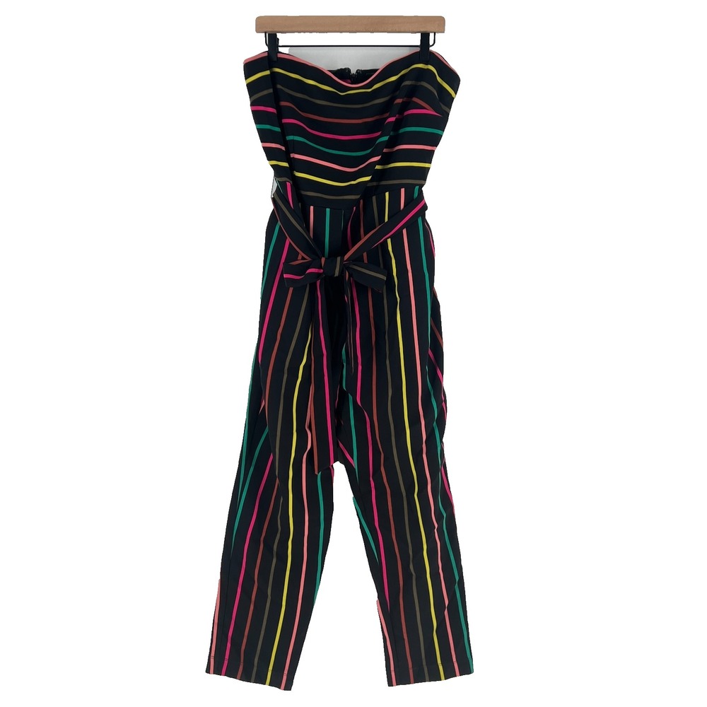New York & Company Jumpsuit Womens XL Multicolor Striped Strapless Tie Waist